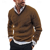 preiswerte Herrenpullover-Herren Pullover Zopfmuster Stricken Normale Oberteile V-Ausschnitt Gestrickt Einfach V Ausschnitt Strickware Moderne zeitgenössische Lässig Alltagskleidung Bekleidung Herbst Winter Schwarz Weiß M L XL