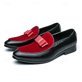 tanie Loafery-męskie mokasyny z czerwonego aksamitu z kokardą – eleganckie, wsuwane buty na przyjęcia, wesela, kolacje i bale maturalne