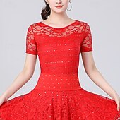 voordelige Latin danskleding-Latijnse dans Top Kant Pure Kleur Gesplitst Dames Prestatie Opleiding Korte mouw Hoog Polyester