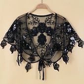 voordelige Cape-Dames Wrap Elegante Zonnebescherming Korte Mouw Kant Bruidswraps Met Pailletten Voor Bruiloft Zomer