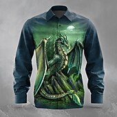 economico Camicia vintage-Camicia da uomo Garwin di Sarah Richter con bottoni e motivo a drago, a maniche lunghe, in edizione limitata, firmata dall&#039;artista.