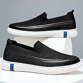 billiga Slip-ons och loafers till herrar-Beige stickade slip-on herrsneakers – andningsbara lätta vardagsskor för sommar, promenader och semester