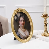 cheap Picture Frames-Gold 3D Rose Oval Decorative Photo Frame, European Style Elegant Gold Tabletop Frame, Warm Home Decor for Photo Display and Photography Props