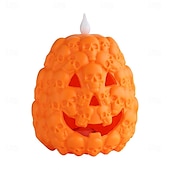 cheap Halloween Indoor-1 Pc Halloween Skeleton Pumpkin LED Electronic Candlelight Indoor and Outdoor Party Atmosphere Nightlight Colorful Dimming