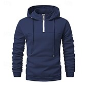 economico felpe con cappuccio da uomo di base-Per uomo Felpa con cappuccio Felpa con cappuccio e zip corta Aalbicocca Nero Vino Blu marino Verde scuro Con Cappuccio Semplice Coulisse Zip a un quarto Sport &amp; Outdoor Quotidiano Ferie Poliestere