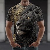 preiswerte T-Shirts mit Tiermuster-Herren Löwe 3D T Shirt Kurzarm T-Shirt 3D-Druck Rundhalsausschnitt Hemd Übertrieben Designer Party Straße Lässig Gelb Rote Purpur Sommer Frühling Ganzjahres Bekleidung S M L XL XXL XXXL