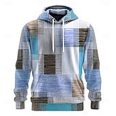 economico Schema Geometrico-Per uomo Geometrico Plaid Felpe con cappuccio Felpa Etnico Cowboy Manica Lunga Girocollo Ferie Abbigliamento casual alla moda Rosso Blu Coulisse Autunno Inverno progettista