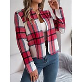 Χαμηλού Κόστους 3D Παλτά-Γυναικεία Casual Jacket Άνετο Αναπνέει Στάμπα Καθημερινό Καρό Διακοπές Δρόμος Καθημερινά Ρούχα Εξόδου Ανοικτό Μπροστά Κοντό Όρθιος Γιακάς Κανονικό Μακρυμάνικο Εξωτερικά ενδύματα