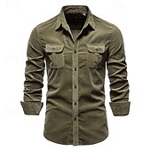 voordelige heren overhemd met knopen-Voor heren Overhemd Normaal shirt Corduroyshirt Overhemd met knopen Spijkerbroekblauw Donker Marine Bruin Groen Grijs Lange mouw Effen Casual / Dagelijks Voorvak Kleding 100% katoen Casual