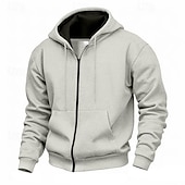 economico felpe con cappuccio da uomo di base-Per uomo Felpa con cappuccio Felpa con cappuccio a zip intera Felpa con cappuccio in pile Aalbicocca Nero Verde militare Blu marino Grigio chiaro Con Cappuccio Semplice Tasca Sport &amp; Outdoor