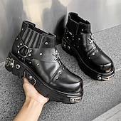 economico Stivali da motociclista-Per uomo Stivali Stivali da biker Camminata Vintage Casual Britannico Microfibra Confortevole Antiscivolo Caldo Stivaletti Mocassino Fascia Elastica Nero Argento Autunno Inverno