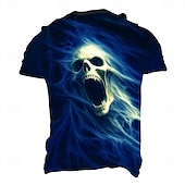 お買い得  ハロウィンTシャツ-Halloween 男性用 スカル 3D印刷 3D Tシャツ 半袖 Tシャツ 3Dプリント クルーネック シャツ 誇張された デザイナー ホラー パーティー ストリート カジュアル イエロー ブルー オレンジ 夏 春 オールシーズン 衣類 S M L XL XXL XXXL