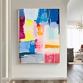 abordables Peintures Abstraites-peinture à l&#039;huile abstraite faite à la main - peinture à l&#039;huile à palette multicolore vibrante avec des coups de pinceau dynamiques peinture encadrée art mural moderne pour la décoration