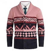 billige cardigangenser for menn-Herre Genser Cardigan Genser Fair Isle genser Riflet Strikke Vanlige topper Strikket Geometrisk Buet Ferie Mote Avslappet Dagligdagstøy Klær Vår &amp; Vinter Hvit Gul S M L