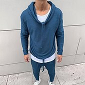 economico tuta e felpa con cappuccio da uomo-Per uomo Felpa con cappuccio Tuta da Ginnastica Set di felpe con cappuccio Nero Bianco Blu Cachi Con Cappuccio Semplice Coulisse Sport &amp; Outdoor Quotidiano Ferie Poliestere Streetwear Essenziale