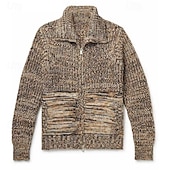 economico Maglioni Cardigan da uomo-Per uomo Felpa Cardigan A Coste Maglia Top Regolari Lavorato a maglia Semplice Colletto ripiegato Vacanza Moda Casuale Abbigliamento quotidiano Abbigliamento Primavera &amp; Autunno Nero Rosso M L XL