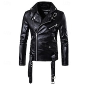 voordelige Nepleer jas-Voor heren Jas van imitatieleer Bikerjack Motorjas Vakantie Dagelijks Winddicht Houd Warm Zak Herfst Winter Effen Modieus Klassiek Revers Normaal Zwart Jacks
