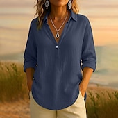 preiswerte Hemden-Damen Bluse Einfarbig Elegant Lässig Langarm V Ausschnitt Normale Oberteile Täglich Ferien Knöpfe Schwarz Rosa Blau Purpur Grün Sommer Frühling Herbst