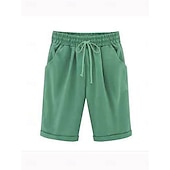 billiga Bermudashorts-loungeshorts för kvinnor i ren färg elastisk midja med dragsko enkel avslappnad komfort hem daglig semester ventilerande ficka fempunktsbyxor