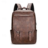 preiswerte College-Rucksäcke-Herren-Rucksack aus Vintage-Kunstleder – Business- und Reisetasche mit großem Fassungsvermögen, Schnallenriemen und Laptopfach
