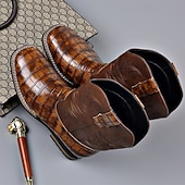 levne Cowboy &amp; Western Boots-Pánské hnědé westernové boty s krokodýlím potiskem a umělou kůží – exotická kovbojská obuv pro ležérní příležitosti a venkovské příležitosti