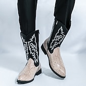 abordables Cowboy et bottes occidentales-Homme Bottes Bottes de Cowboy Rétro Chaussures en Peau de Serpent Marche ancien Occasionnel Cuir PU Confortable Antidérapant Chaud Bottes Mi-Mollet Mocassin Marron Noir / Rose