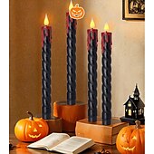 preiswerte Kerzenlicht-6 Stück 25 cm Halloween-Faden, schwarzer Stab, fließende rote Tränen, Simulation elektronischer Kerzenlicht-Timer, Fernbedienung, AA-Batterie, Partyatmosphäre für drinnen und draußen, dekoratives