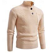 preiswerte Herrenpullover-Herren Pullover Strickpullover Gerippt Stricken Normale Oberteile Tasche Gestrickt Einfach Stehkragen Mode Basic Urlaub Alltagskleidung Bekleidung Herbst Winter Schwarz Wein M L XL