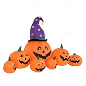 お買い得  ハロウィンの屋外-1個 2.45m 魔女帽子付き 光るカボチャ7個インフレータブルモデル ハロウィン 屋内・屋外パーティー装飾 雰囲気ライト 米国/オーストラリア/英国/EUプラグ