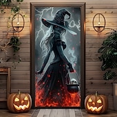 levne Halloween dekorace-Halloween Dveřní Kryty Čarodějnice Dveřní Tapiserie Dveřní Záclona Dekorace Pozadí Dveřní Banner pro Přední Dveře Statek Prázdninová Oslava Vnitřní Venkovní Dekorace