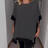 abordables Hauts Unis pour Femmes-Femmes T-shirt Bloc de Couleur Mode Moderne Manche Courte Col ras du cou Hauts Réguliers Quotidien Sortir Tenue de plage Patchwork Noir Blanche Rouge Vert Gris Été