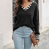 abordables Motifs graphiques et détails-Femmes Pull Occasionnel Bloc de Couleur Épais Col en V Tricoté manche longue Hauts Réguliers Tricoter Quotidien Fête Sortir Noir Jaune Automne Hiver