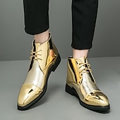 cheap Dress Boots-Men&#039;s Shiny Gold Lace-Up Ankle Boots – Fashion Statement Dress Boots for Stage Shows, Prom Nights &amp; Festivals