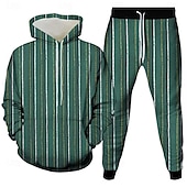 baratos Conjunto de Moletom 3D Masculino-Homens Tiras verticais 2pcs Conjuntos de moletom 3D Moletom Moletom com capuz Manga Longa Calças compridas Com Capuz Casual Diário Roupa Esportiva Impressão 3D Primavera Outono Inverno Rubi Vermelho