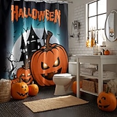 levne Halloween koupel-Halloweenský sprchový závěs s háčky, polyesterový, pratelný, voděodolný, vzorovaný, koupelnová vana, dekorace