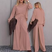 billige Sweatsuits for kvinner-Dame Elegant Årgang Mote Buksesett Bolero topp Langermet Rullekrage Helfarge Avslappet Daglig Stevnemøte Roségull Hvit Champagne Høst Løstsittende