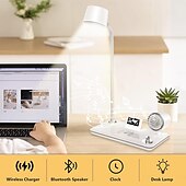 cheap Desk Lamps-LED Desk Lamps for Home Office Wireless Charger Small Desk Lamp with Bluetooth Touch lamps for nightstand Reading Night Light with Clock Dimmable Side Table Lamp for College Dorm Room Bedroom
