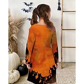 cheap 3D Cartoon Dress-Halloween Girls&#039; 3D Cat Dress Long Sleeve Summer Spring Vacation Daily Holiday Princess Beautiful Sweet Kids 4-12 Years Casual Dress A Line Dress Knee-length Regular Fit