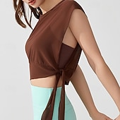 baratos Yoga Tops-Mulheres Camisa curta de treino Top de ioga Secagem Rápida Respirável Sem Manga Esportes Côr Sólida Blusas Para Academia Esportivo Pilates Roupas Esportivas