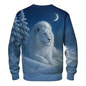 preiswerte Tierdruck-Herren Löwe 3D Pullover Sweatshirt Sweatshirt mit Kapuze Rundhalsausschnitt Lässig 3D-Druck Blau Rundhalsausschnitt 3D Grafik Herbst Winter Designer