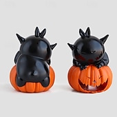 billige Halloween rekvisittbelysning-2 stk. halloween gresskarlykt hjemdekorasjon rekvisitter elektronisk stearinlys spøkelsesfestival festartikler bar hjemsøkt husdekorasjoner nattlys svart katt hodeskalle øyeeplelys