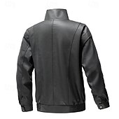 abordables Veste en simili-cuir-Homme Veste en Similicuir Veste moto Blouson de Moto Vacances Quotidien Coupe-vent Chaud Avec Poches Automne Hiver Uni Mode Classique Col montant Régulier Noir Jaune Gris Veste