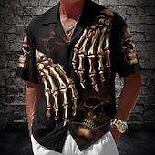 baratos Padrão 3D-Homens Caveiras Esqueleto Morte Camisa Social Camisa cubana camisa de botão Manga Curta Estilo gótico escuro Feriado Streetwear Verão Camisa com gola de acampamento Impressão 3D Preto 1 Preto