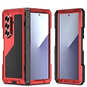 economico Cover Samsung-telefono Custodia Per Samsung Galaxy Piegatura a Z 7 Z Fold 6 Z Fold 5 Z Fold 4 Copertura Posteriore con Supporto Resistente agli urti Retrò Motivo Geometrico Armatura pet Lega di Alluminio Silicone