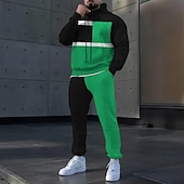 baratos Conjunto de Moletom 3D Masculino-Homens Bloco de cor 2pcs Conjuntos de moletom 3D Moletom Moletom com capuz Manga Longa Calças compridas Com Capuz Casual Diário Roupa Esportiva Impressão 3D Primavera Outono Inverno Amarelo Vermelho