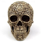 お買い得  ハロウィンの吊るし飾りとテーブルトップ装飾-ハロウィン スカル オーナメント 花柄 スケルトン ヘッド フィギュア 樹脂製 ハロウィン パーティー バー デスクトップ 不気味なディスプレイ お化け屋敷 小道具 コレクター向け 装飾品