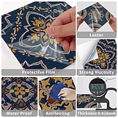 お買い得  ウォールステッカー-24枚のモロッコ風タイルステッカー、厚手のクリスタルフィルムPVC壁用デカール、防水 &amp;耐油性、取り外し可能なレトロなタイル壁装飾、バスルーム、キッチン、ヴィンテージホーム