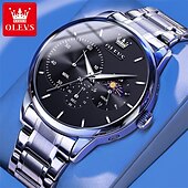 baratos Relógios Quartz-um novo relógio de negócios masculino olevs com pulseira de aço, cronógrafo luminoso com indicação de 24 horas, relógio de quartzo multifuncional resistente à água, relógio de pulso esportivo casual
