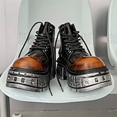 billige Sko for menn-herre gotiske flammende platåstøvler – steampunk ankelstøvletter med grov såle og snøring for punkrockfester og cosplay