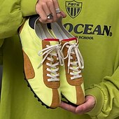 billiga Herrsneakers-Herr retro gula och bruna sneakers med ventilerande ovandel och halkfri sula, sportinspirerade vardagsskor för pendling, resor och vardagsbruk